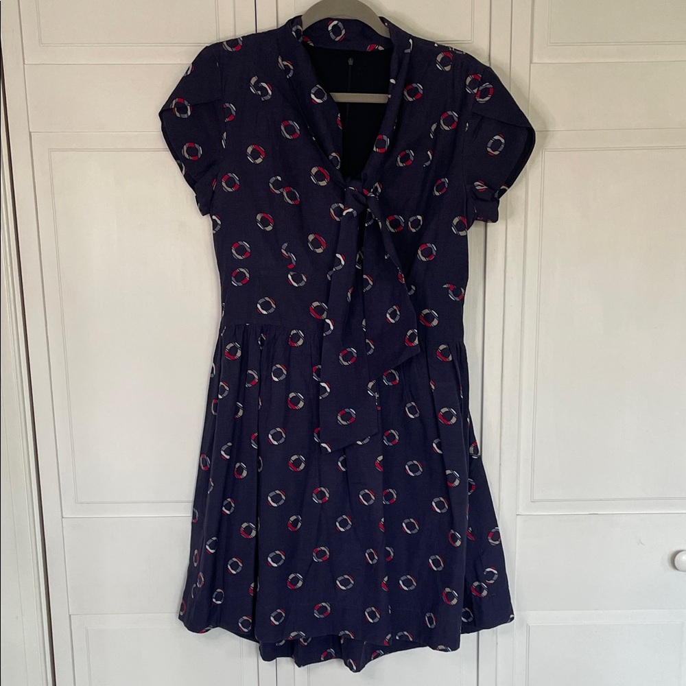 Tulle Nautical Navy Dress with Neck Tie Detail Sz L